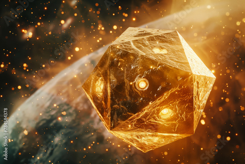 Colossal gold dodecahedron and light energy photo