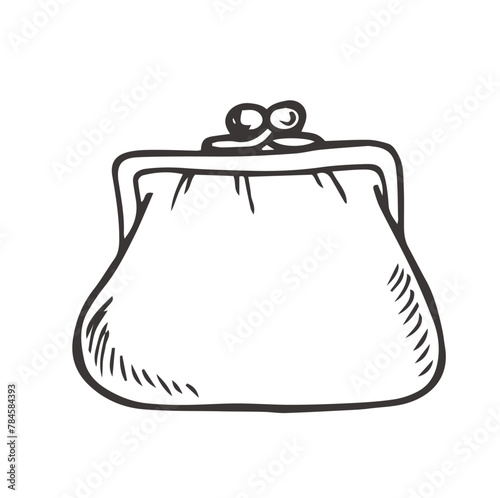 Vintage purse vector icon in doodle style. Symbol in simple design. Cartoon object hand drawn isolated on white background.