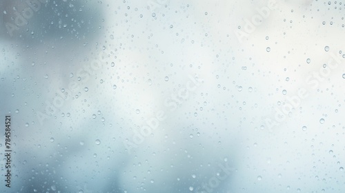 Soft Raindrops on Glass, Blue and White Bokeh, Calm Rainy Day Background