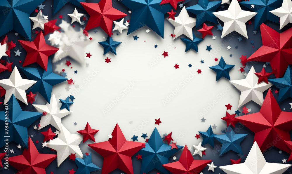 American Flag Inspired Patriotic Stars - Circular Election Day Frame in Red, Blue, and White - USA Symbolism
