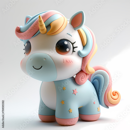 A cute and happy baby unicorn 3d illustration