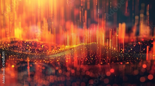 Vibrant Data Visualization Immersive Digital Technology Background with Pixel Blur and Glowing Lights