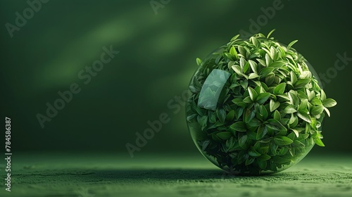 Minimalist globe of floating green leaves, 3D-rendered to represent the fragility of ecosystems photo