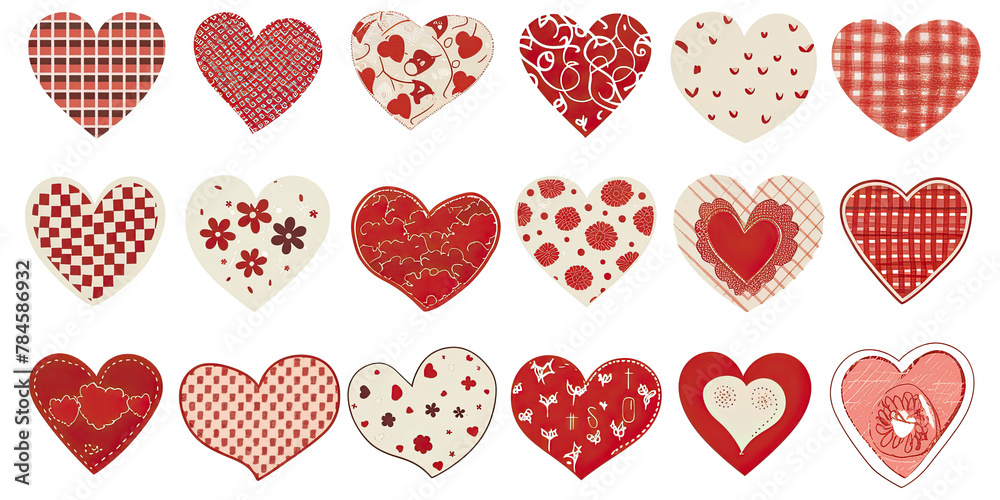 Heart shapes, cut out hearts on white background, love red Valentine's Day multiple set, generated ai Heart shapes, cut out hearts on white background, love red Valentine's Day multiple set, generated ai