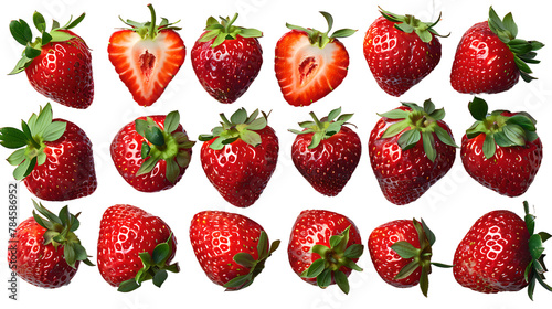 Strawberry Assortment with Slices, Isolated on Transparent Background, Generative AI
