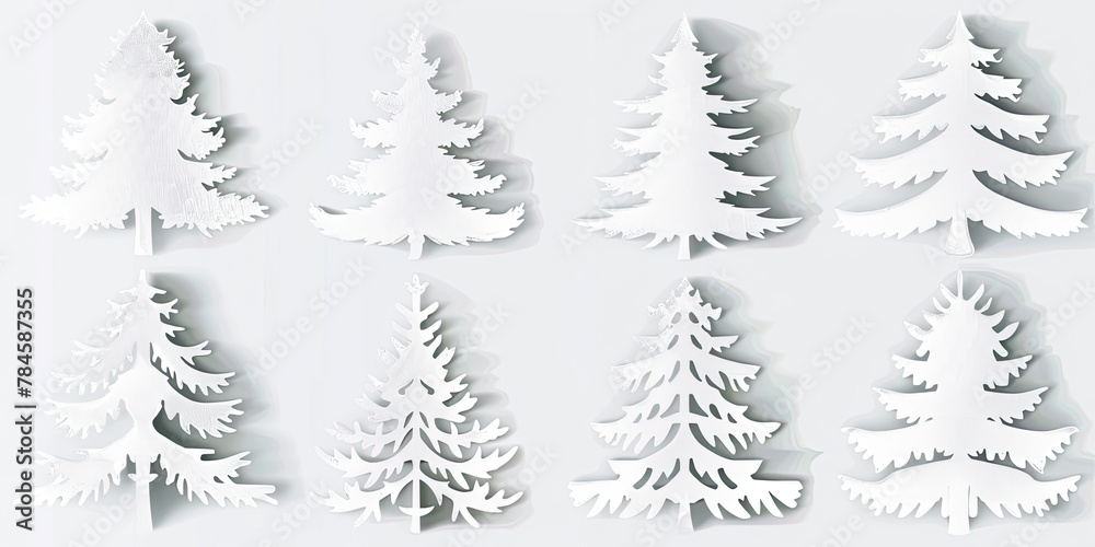 Obraz premium Tree cut out white background, multiple trees shapes patterns graphic resource nature woodland, generated ai
