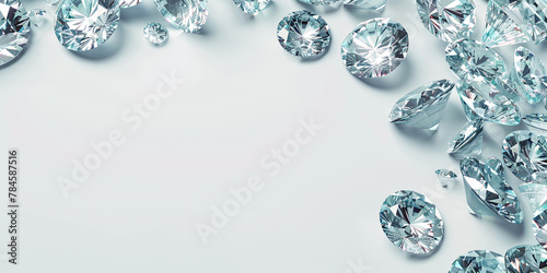 Diamond border frame, diamonds shinning gems jewellery background, backdrop illustration empty space, generated ai 