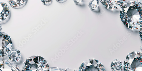 Diamond border frame, diamonds shinning gems jewellery background, backdrop illustration empty space, generated ai 