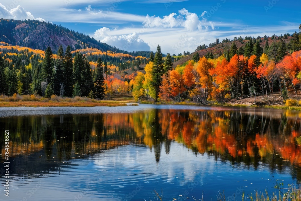 A scenic landscape with vibrant autumn colors.