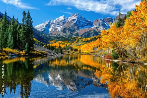 A scenic landscape with vibrant autumn colors.