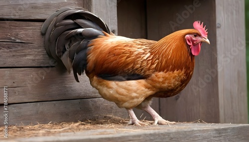 A Hen With Her Claws Scratching At A Wooden Roost