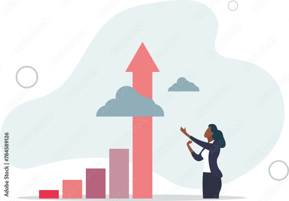 looking at high rising up graph arrow.business and success concept.flat vector illustration. looking at high rising up graph arrow.business and success concept.flat vector illustration.