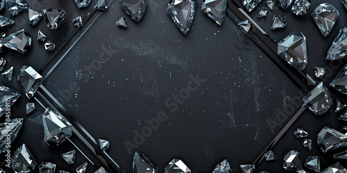 Diamond border frame, diamonds shinning gems jewellery background, backdrop illustration empty space, generated ai 