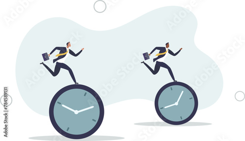 business people riding clock to finish work assignment.flat vector illustration.