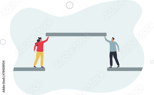 business people team help building the bridge to connect the way.flat vector illustration.