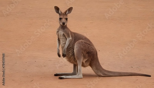 A Kangaroo With Its Tail Curled Up Behind It