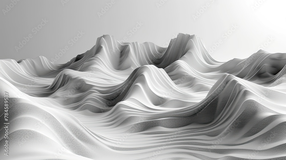Serene waves in a monochrome 3D landscape. Generative AI