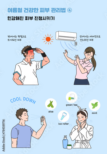 한국의 여름철 피부 관리 방법 삽화