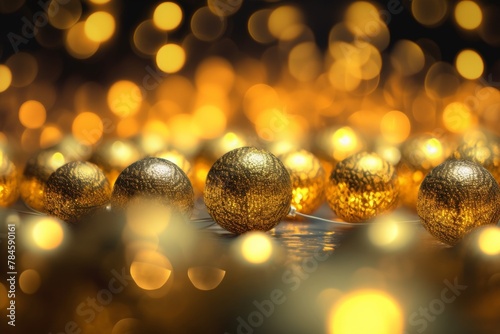Light, christmas, bokeh, gold, himmering gold ornaments adorning the tree