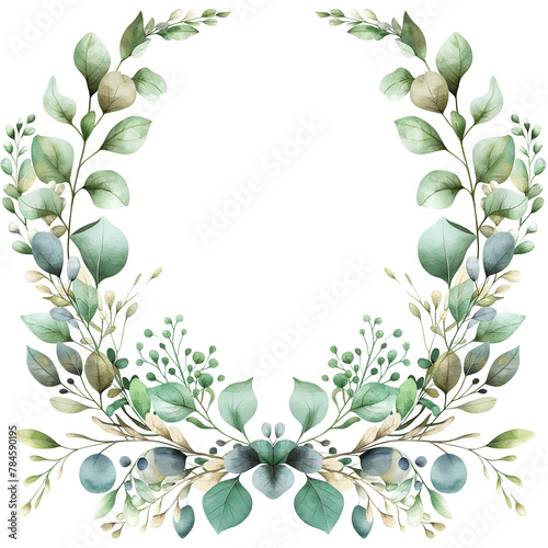 floral branch and minimalist flowers in wreath borders and frame in watercolour style isolated on transparent background.