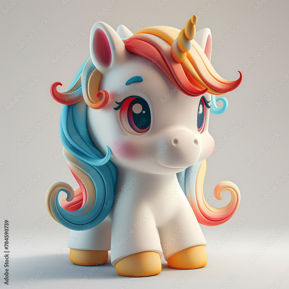 A cute and happy baby unicorn 3d illustration