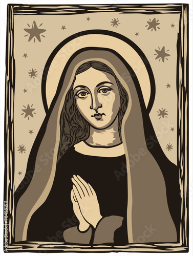 Our lady. Cordel woodcut vector illustration