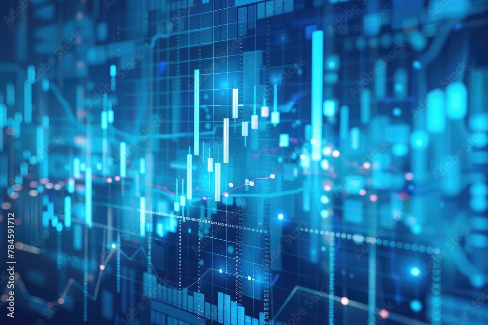 Visual concept featuring a blue economic graph and market data, representing financial analysis and stock market trends. Visual concept featuring a blue economic graph and market data, representing financial analysis and stock market trends.