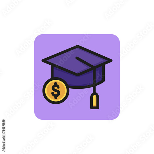 Line icon of mortarboard and dollar sign. Scholarship, sponsored education, investment in education. Graduation concept. Can be used for topics like education, business, finance