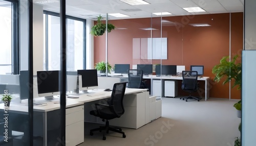 Modern office with empty desk and window. Loft interior.  