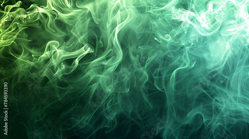 An abstract emerald green smoke background ,Abstract smoke moves on a black background , Abstract Illumination on a Noir Canvas