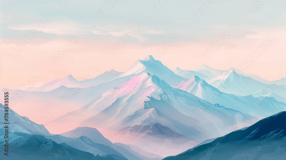 Soft pastel color abstract art of beautiful mountains. Mountain peak, minimalism landscape, panorama banner illustration Soft pastel color abstract art of beautiful mountains. Mountain peak, minimalism landscape, panorama banner illustration