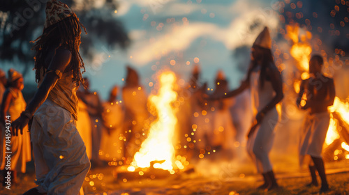 Traditional Tribal Fire Dance Ritual at Dusk