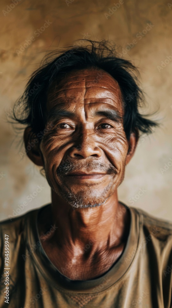 Portrait of an Elderly Man with Expressive Eyes and Wrinkled Skin
