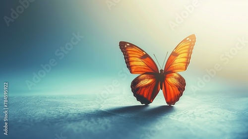 Transformation concept, butterfly on blue background, creativity lepidoptera flower fly photo