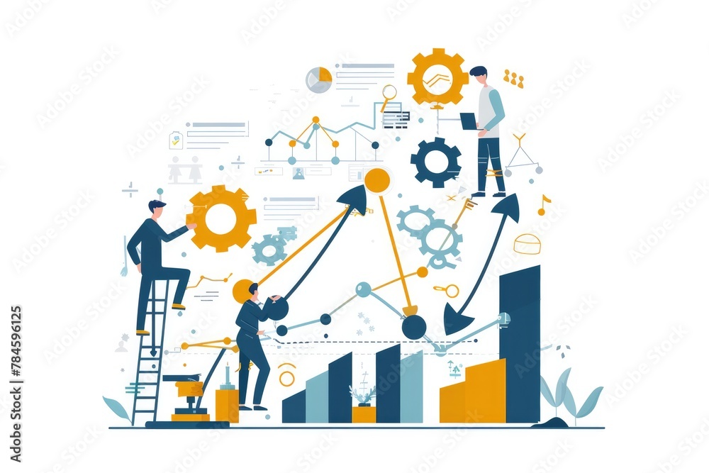 Constructing Graphics visual concept in trendy flat and linear style illustrates teamwork and ...