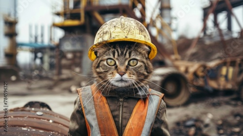 Industrial cat builder. Construction cat worker in industrial setting