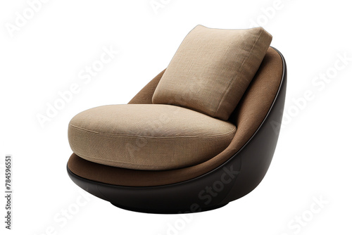A stylish and comfortable brown leather armchair with a beige cushion