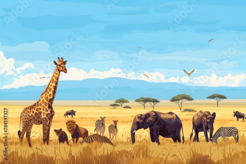 A group of African safari animals, drawn together