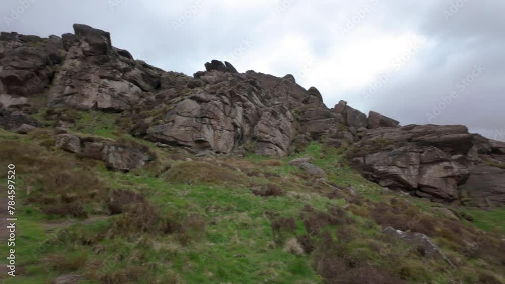 A rural UK landscape establishing shot at The Roaches in the Peak District National Park. A rural UK landscape establishing shot at The Roaches in the Peak District National Park.