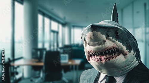Business shark in office. Businessman shark. Corporate shark
