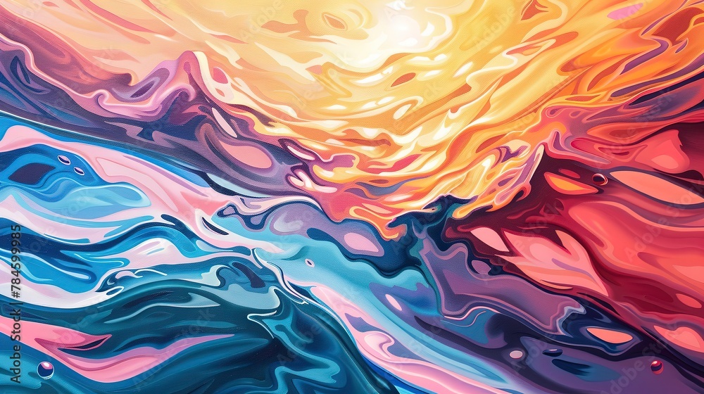 Oil painting, melting landscapes, surreal shapes, sunset, close-up, dreamy distortions.