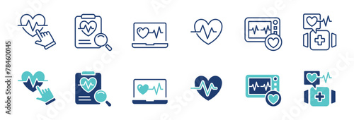heartbeat cardiogram monitoring icon vector set cardiology heart pulse health care signs illustration for web and app