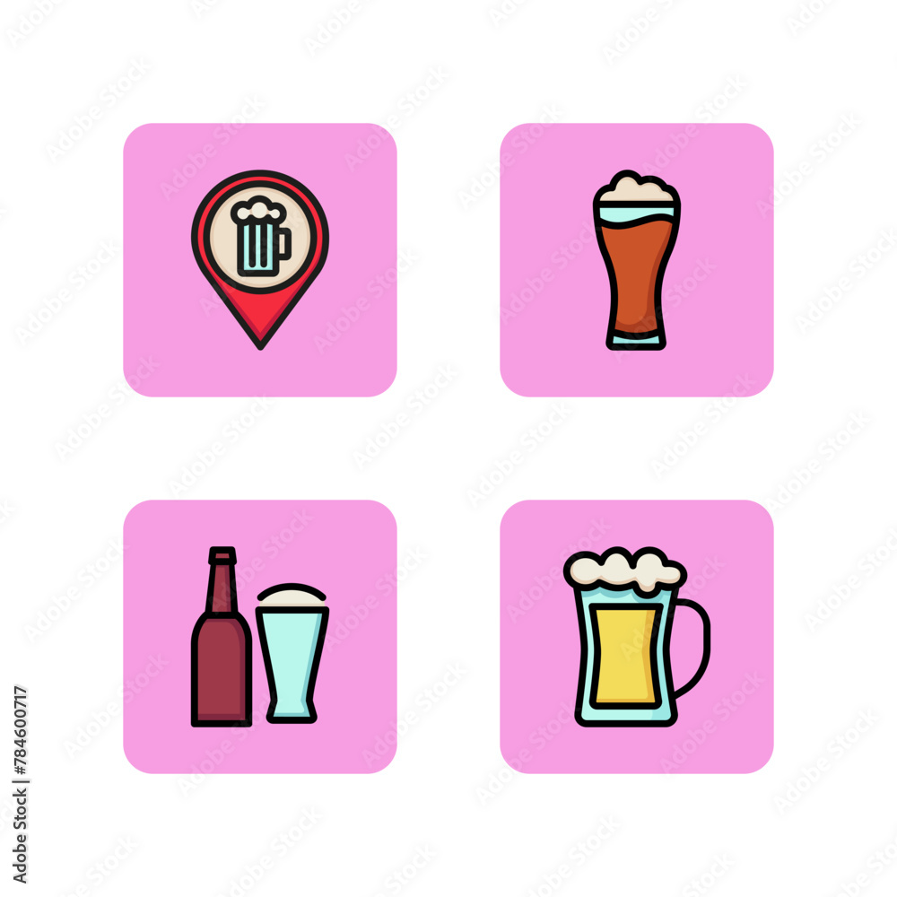 Obraz premium Beerhouse line icon set. Beer in bottle, cup and glass. Pub sign for maps. Can be used to topics like festivals and events