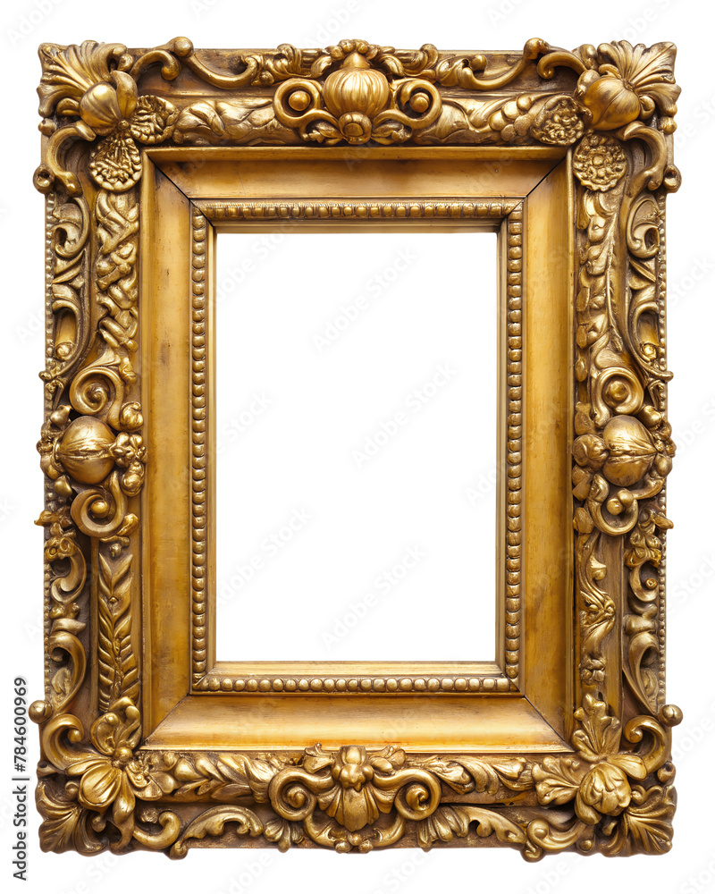 Luxury Antique Frame, Ornate Gold Carving, Isolated Background