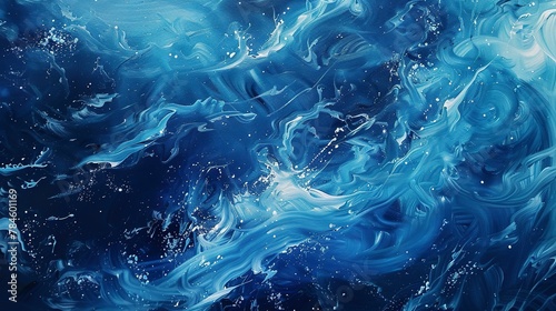 Oil paint, cosmic ocean, deep space blues, twilight, close-up, interstellar waves. 