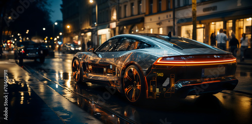 AI beautiful futuristic car in the city, artificial intelligence transportation © Guy