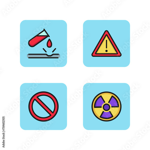 Danger signs line icon set. Different warning signs, radioactive and chemical  risk. Hazard concept. Can be used for pictogram, maps, charts