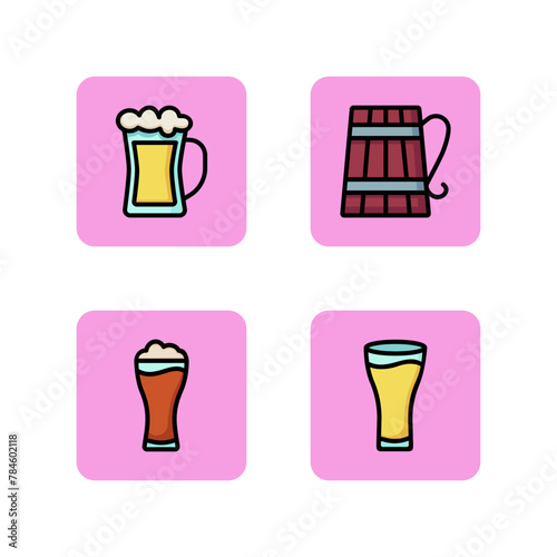 Different types of beer line icon set. Beer in glasses and cups. Foam drinks concept. Can be used for topicks like pub, beerhouse
