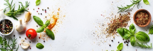 Cooking White Background. Healthy Food Ingredient, Herbs, and Vegetables for Web Banner photo