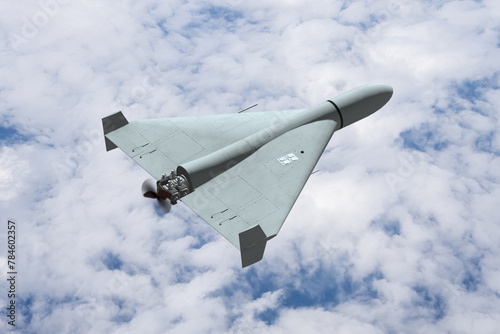 Cuadro en lienzo Military drone in the sky above the clouds, drone attack